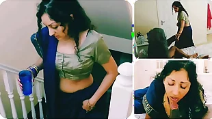 young indian cookie in the matter of saree is blackmailed surrounding with will not hear of grandfather a blowjob